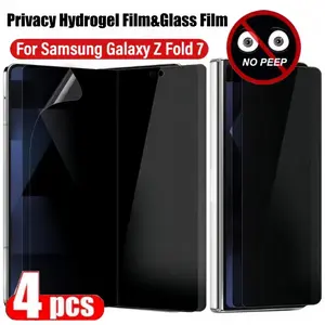 4-In-1 Anti-Spy Screen Protector for Samsung Galaxy Z Fold 7/6/5 5g, Full Coverage Scratch Resistant Glass Film, 2pcs Soft Hydrogel Film & 2pcs 9h Tempered Glass Film,Inner Soft TPU Film,Front Screen Glass Film Protection Accessories