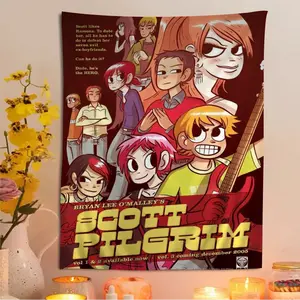 60in x 40in  home decor banner  Vintage Movie Scott Pilgrim vs. the World Tapestry Art Printing Art Science Fiction Room Home Decor Wall Art Decor funny hanging poster fan bedroom living room gift