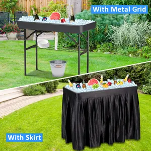 Spurgehom Portable Folding Cooler Table with Drain: Enjoy Drinks Without Bending Down. This 4-Foot Outdoor Table Features a Removable Skirt for BBQs, Camping, Parties & Weddings