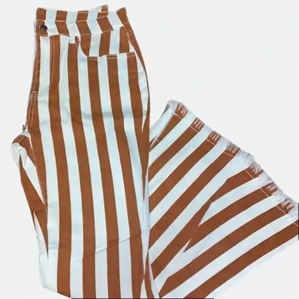 RAB Brown & Cream Striped Super Flare Raw Hem Pants