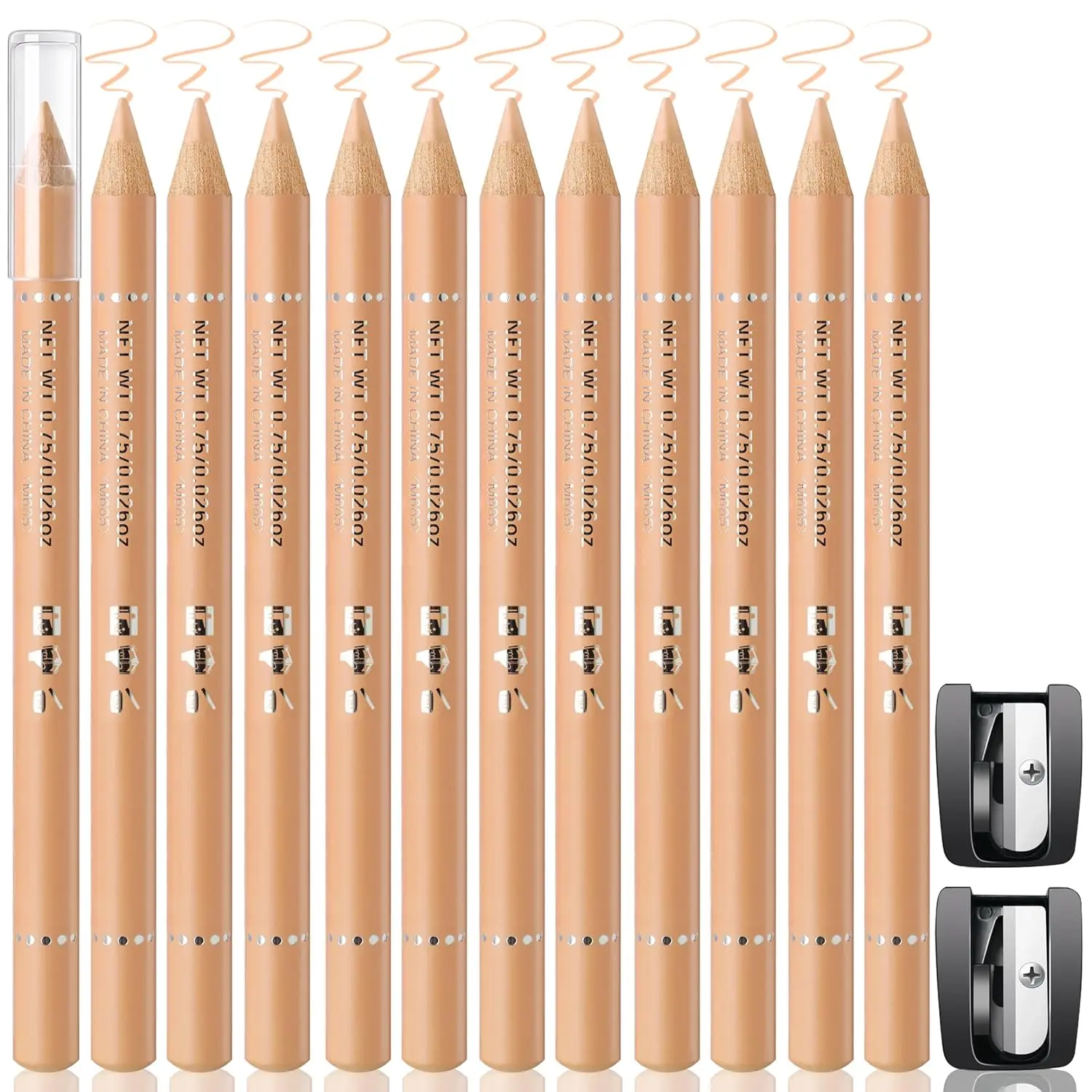 12Pcs Barber Pencil Beige Skin Tone Magic Hairline Pencils Set Beard Guide Pen with Sharpener Barber Chalk for Lineup Edge Hair Design Shaping Trace Makeup Tool for Men
