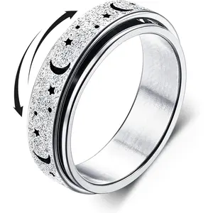 Cassieca 1pc Stainless Steel Fidget Rings for Relieve Anxiety Women Men Spinner Ring Thumb Ring Size 5-9 With Box Silver Colorful Rose Gold, Fit For Different Fingers, Unisex