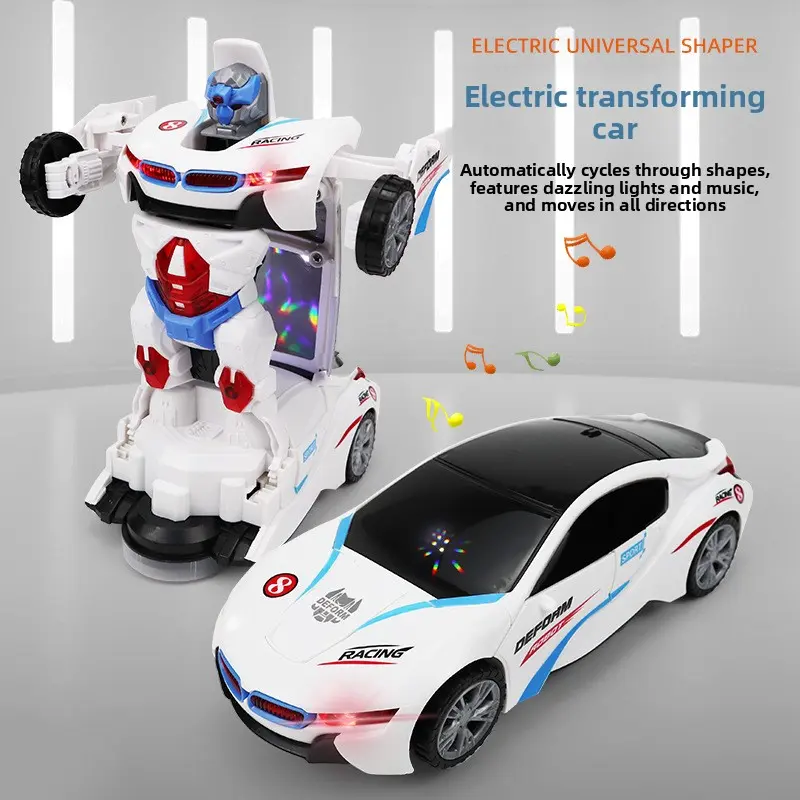 Transformer Kid Car - Robot-Shape Remote-Free Electric Plastic Toy Car with Sound Effects, Light Show for Unisex Kids