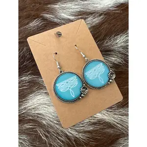 Western Boot Stitch Circle Earrings - Turq.