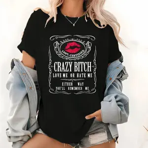 Cotton Short Sleeve Women's Funny Graphic Tees Crazy Bitch Shirt Short Sleeve TShirt Casual T-shirt for Men Women