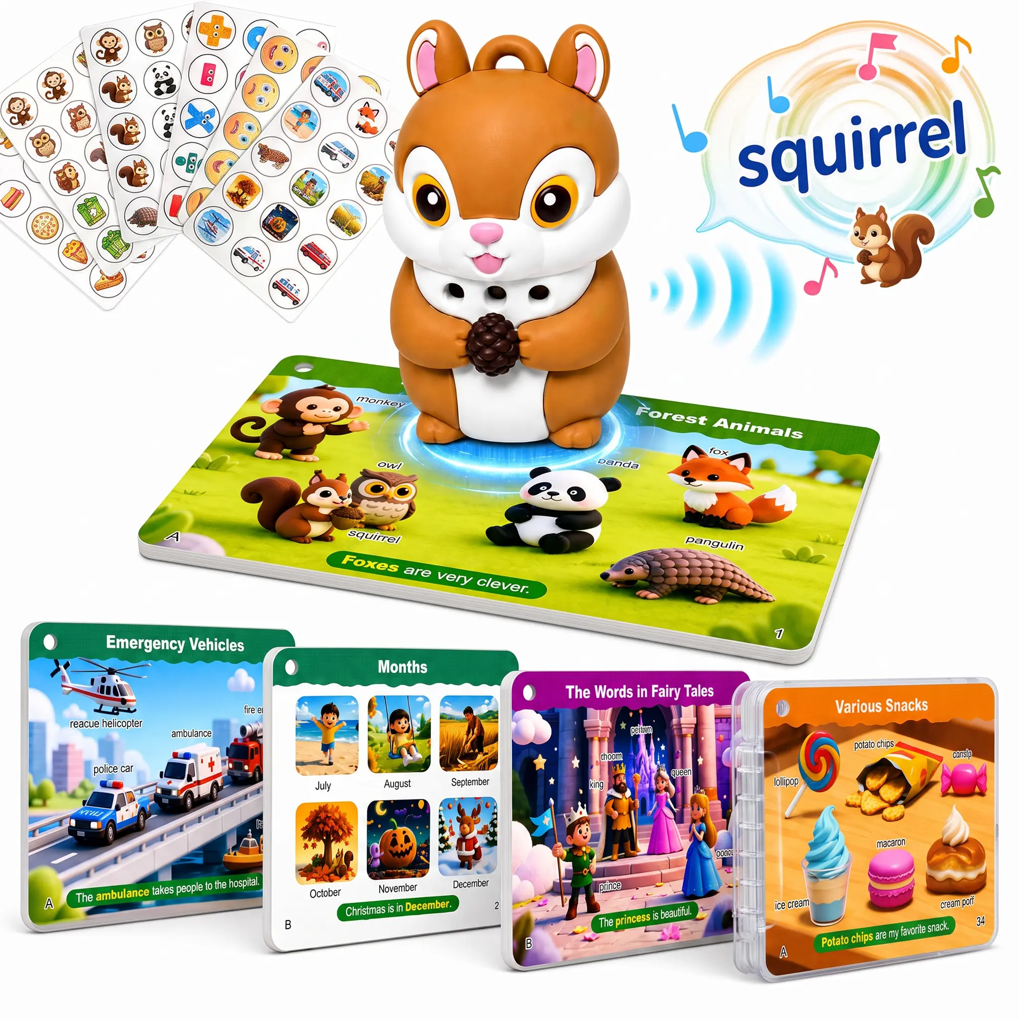 Talking Flash Cards with Reader Squirrel, Learning Toys for Kids Ages 4-8,Learn to Read with 629 Words, Kindergarten Preschool Learning Activities, Educational Toy for Kids - Flashcards