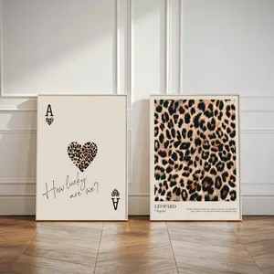 Vintage Wall Art Picture Leopard Cheetah Canvas Print Paintings,Luxury Decor For Bedroom, Living Room Or Office,Lucky Neutral Poster,Preppy Gift For Her,Unframed