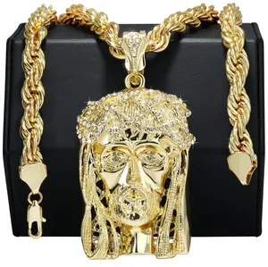 MaxBling81 Men's Jesus Shaped Symbol Pendant Necklace - 8mm Thick Rope Link Chain, 24in Daily Wear, Iced Cubic Zirconia Last Supper Design, Embellished Chain Jewelry Necklaces, Unisex Exquisite Gift, Link Chain Necklaces