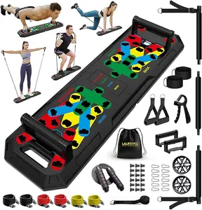 LALAHIGH Home Gym Kit, All-in-One Fitness Equipment with Push-Up Board, Resistance Bands with Bar, Pilates Bar, Pulley and Multi-Functional Training Board for Exercise Strength Training, Stable and Portable Home Workout Equipment