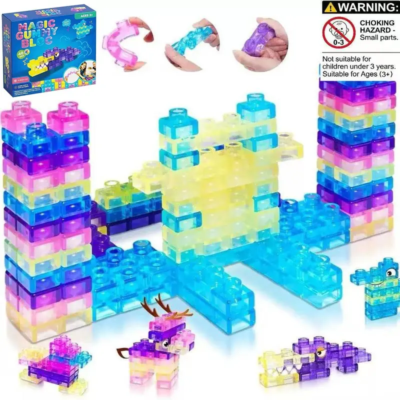Jelly Block Building Set, 40 Soft Sensory Stacking Blocks, Safe Touch Learning Toy for Kids Aged 3+, Creative Stem Gift