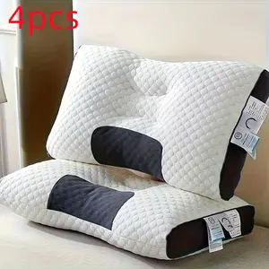 4pcs quilted design neck pillow - soft, sleep-inducing support, anti-allergy polyester cover, detachable and washable, modern neck pillow; soft weaving, neck and shoulder pillow