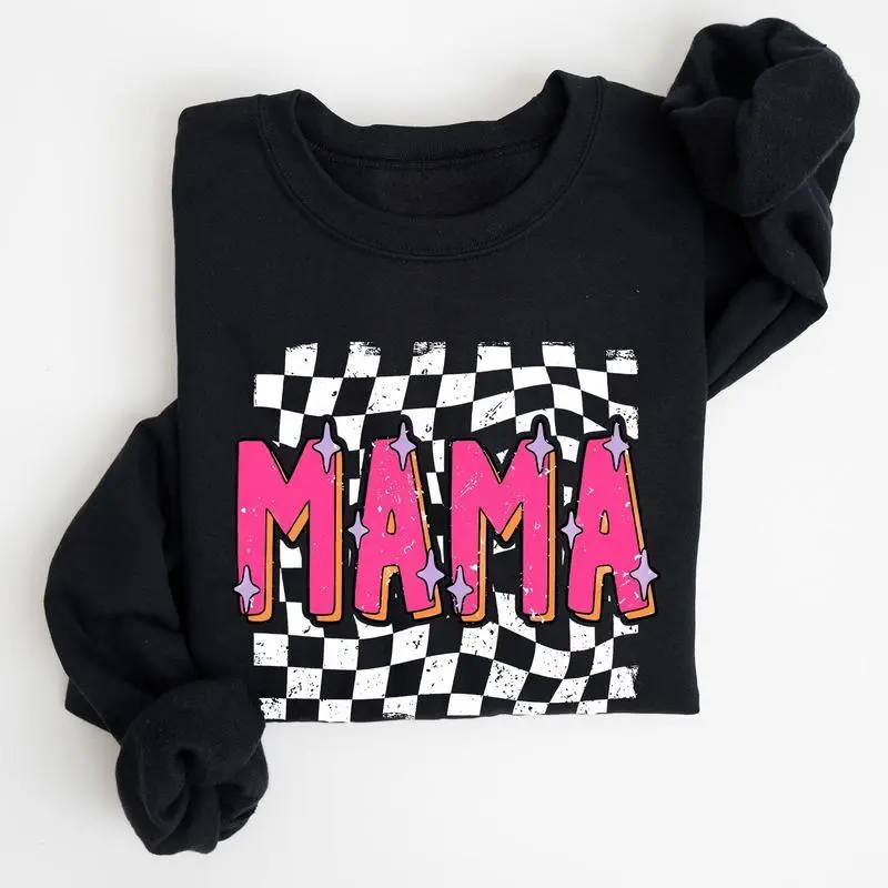 Women's Casual Round Neck Long Sleeves Checkered Vibrant Retro Vintage Hoodie Sweatshirt - Comfortable Fit Customizable Women's Tops, Longsleeves, Party, Polyester, Thanksgiving, Houndstooth, Plaid, Chinese New Year