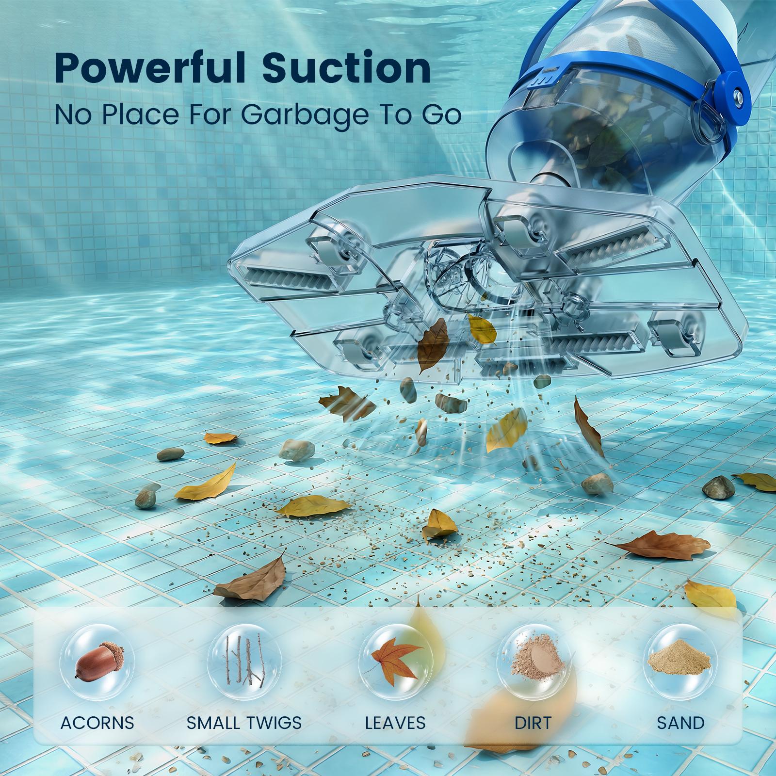 【Spring Cleaning】Enhulk Latest Upgrade PC22 Rechargeable Handheld Swimming Pool Vacuum Cleaner for Above Ground Pools, Telescopic Pole, 2 Suction Modes (H-Max Sand Mode), Ergonomic Handle, 18.5 Gals/Min Deep Cleaning, Filter Ball, Stairs/Corners Head, Han