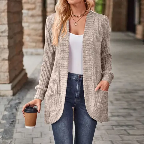 Cardigan Sweaters for Women 2024 Fall Open Front Long Sleeve Loose Lightweight Knit Sweater Coat with Pockets Springfresh