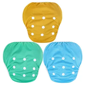 F-UDW02  One Size Adjustable Reusable Swim Diaper Boys & Girls, Swim Diapers for Baby Shower Gifts & Swimming Lessons, Pack of 3 (Jade, Aqua, Gold, Large)
