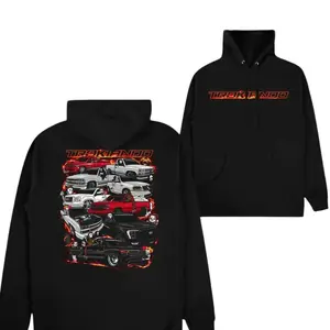 Trokiando Pickup Trucks Graphic Hoodie, Car Merch Graphic Design Winter Long Sleeve For Men & Women, Christmas Gift For Car Lovers