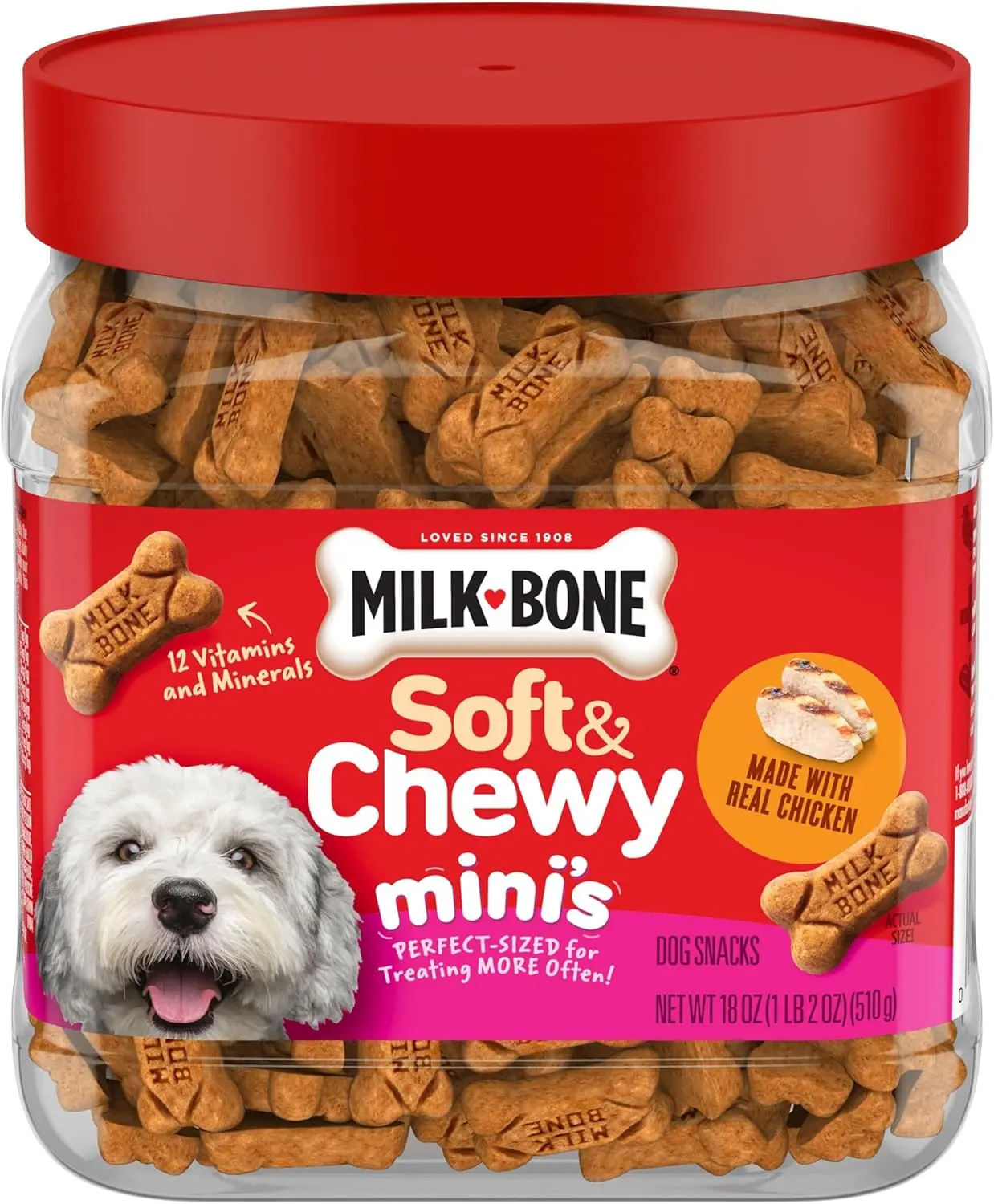 Milk-Bone Soft & Chewy Mini’s Dog Treats, Made with Real Chicken, 18 Ounce Canister Milk-Bone Soft & Chewy Mini’s Dog Treats, Made with Real Chicken, 18 Ounce Canister
