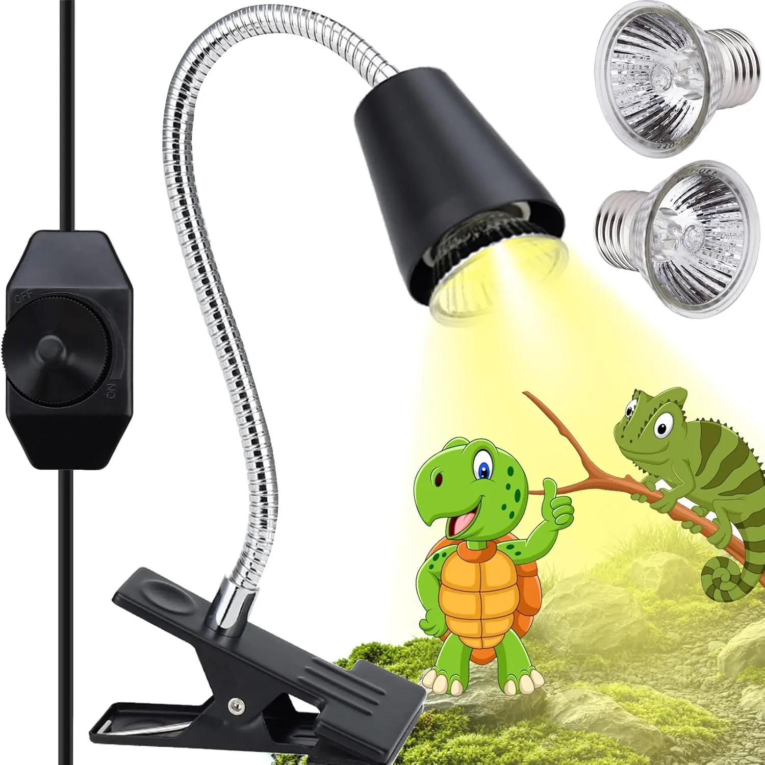 110V Reptile Heat Lamp Bulbs, 2-Pack UVA/UVB Light with 360° Rotatable Design for Turtles, Lizards, Snakes, Aquarium Terrarium Aquatic Plants, 2 Bulbs