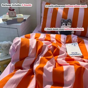 3pcs Striped Duvet Cover Set, 1 PC Duvet Cover + 2 PC Pillowcases（without comforter and pillow insert）, Polyester, Single Twin Double Queen Size