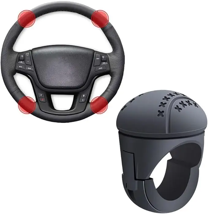 3.5in Silicone Steering Wheel Knob - 360° Rotatable High-Grade ABS Power Handle Booster, Anti-Slip Easy-to-Install Replacement for Cars, Trucks, Boats (Comes with Installation Tools)