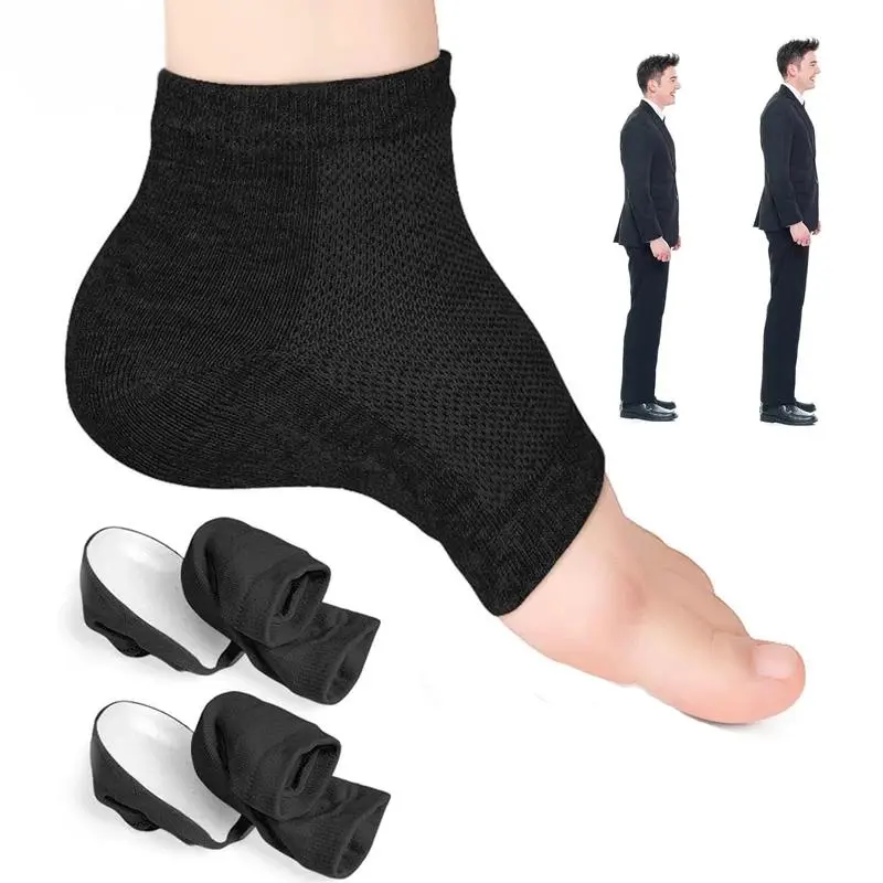 Men & Women's Invisible Height Boosters Sports Socks, Breathable Skin-Friendly Silicone Gel Heel Lift Pads, Abrasive-Resistant Non-Slip Sole, Adjustable 2.5cm/3.5cm Elevator Inserts, Shock Absorbing Insole for Most Shoes