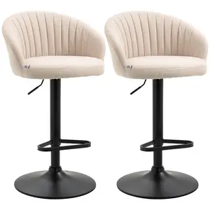 HOMCOM Adjustable Bar Stools Set of 2, Modern Counter Height Barstools, Linen Fabric Upholstered Kitchen Stools with Swivel Seat, Steel Frame, Footrest, Beige