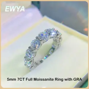 EWYA Luxury 7CT 5mm Full Eternity Moissanite Diamond Engagement Ring For Women S925 Silver Wedding Band Rings Fine Jewelry Gift