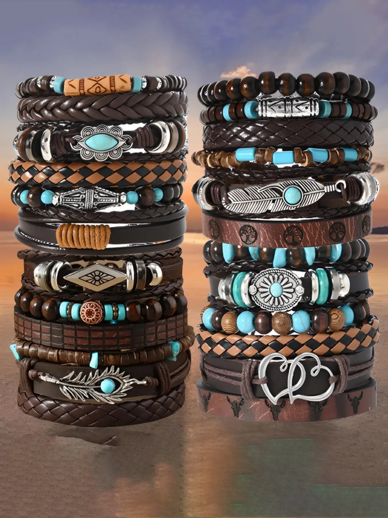 18/24pcs PU Leather Stackable Bracelet Set Punk Cuff Wrap Bracelets Stack Leather Braided Bracelet for Men Women Adjustable Perfect for Daily Wear, Gift-Giving,Christmas Gifts Jewelry
