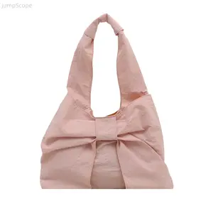 Korean Style Gingham Tote Bag, Bow Detail Canvas Shoulder Bag, Large Capacity Lightweight Shopping Bag, Retro Plaid Casual Tote for Daily & Travel Use
