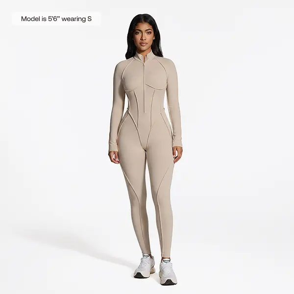 BetterMe Women's Long Sleeve Sculpting Catsuit - Full-Length Compression Spandex Jumpsuit with Zip Front & Open Back for Yoga, Lifting
