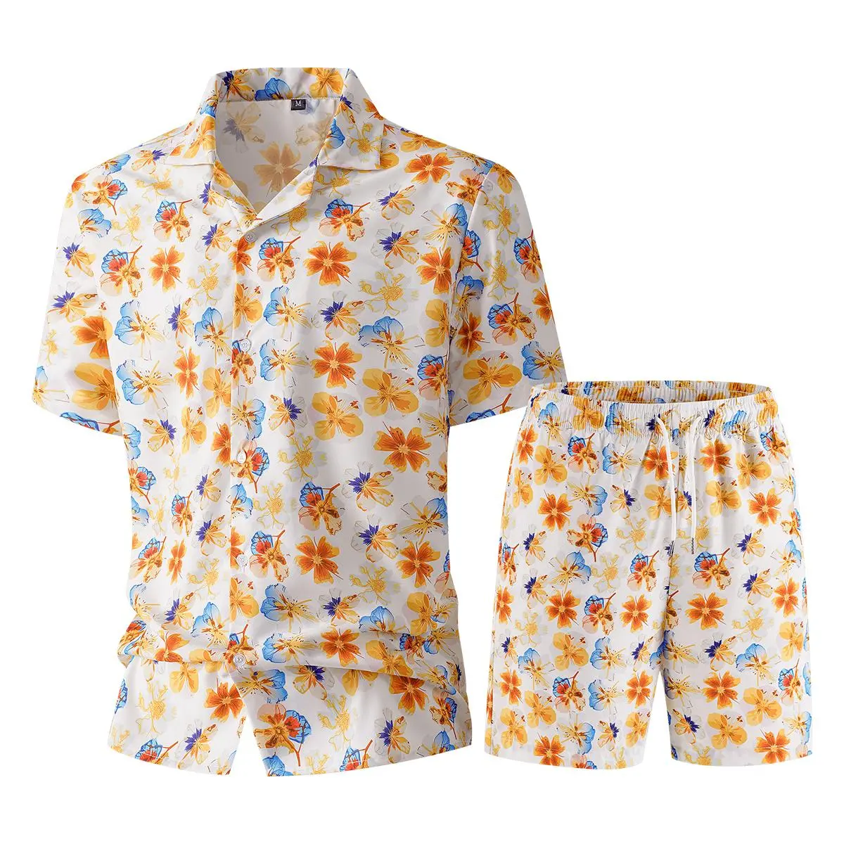 Mens Tropical Short-Sleeve Printed Cuban Collar Clothes Set - Retro Vacation Silhouette, Laid-Back Menswear, Ideal for Daily Outings & Leisure Gatherings, All-Day Comfort