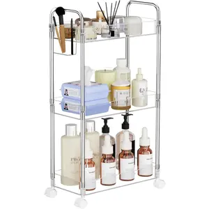 3 Tier  Storage Rolling Cart Clear Bathroom Cart Organizer, Transparency Laundry Room Organization Mobile Shelving Unit Multifunction Rolling Utility Cart for Office Living Room