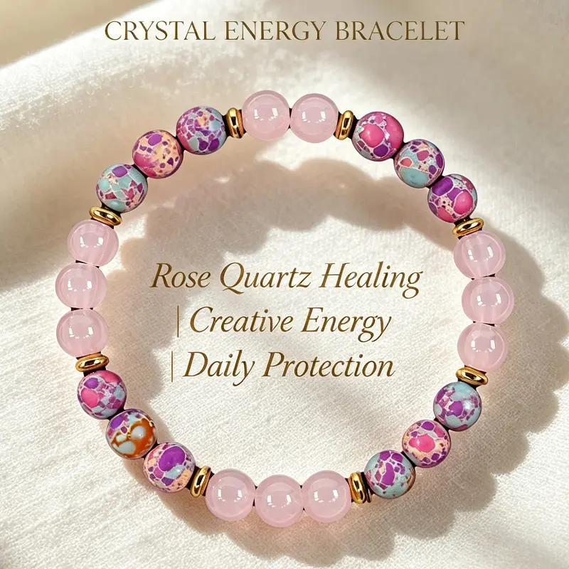 Rose Quartz And Imperial Stone Handmade Beaded Bracelet, Love & Self-Love Crystal bead for Emotional Healing, Confidence, good luck and Courage and Positive Energy, Daily Wear Meditation Yoga Gift, 8mm Unisex