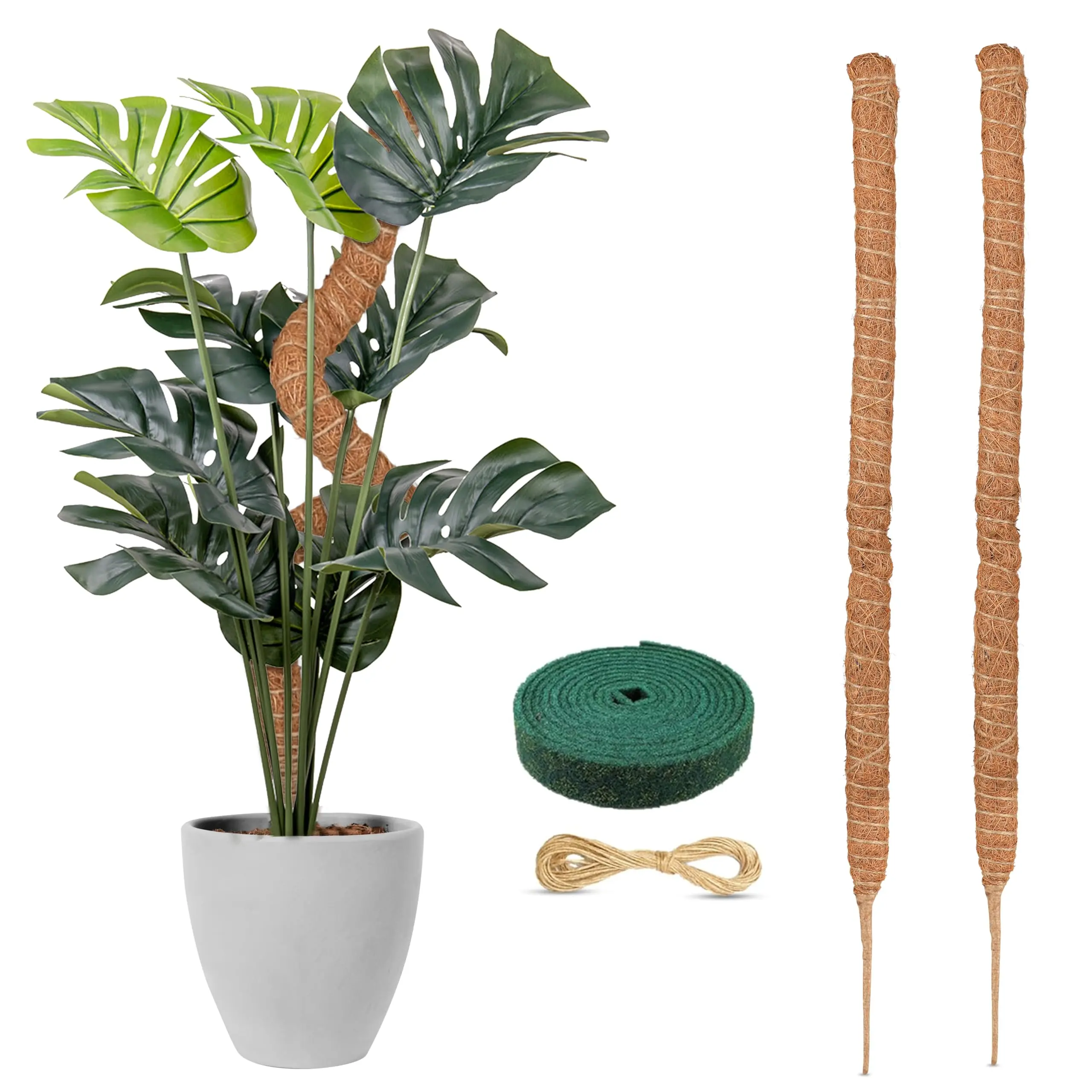 EcoNour Eco-Friendly 2-Pack 28 inches Tube-Shape Coconut Fiber Moss Pole Plant Sticks (28" x 2"), Natural Moisture-Retentive Vertical Support, Easy-to-Install Indoor Trellis for Monstera, Home Decor Gardening Accessories