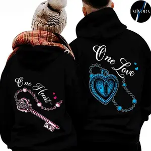 One Heart One Love Hoodie Key Lock Matching Couple Hoodies Graphic Hoodie Casual Fleece Fabric Pullover Hooded Sweatshirt for Women for Men, Perfect Love Gift