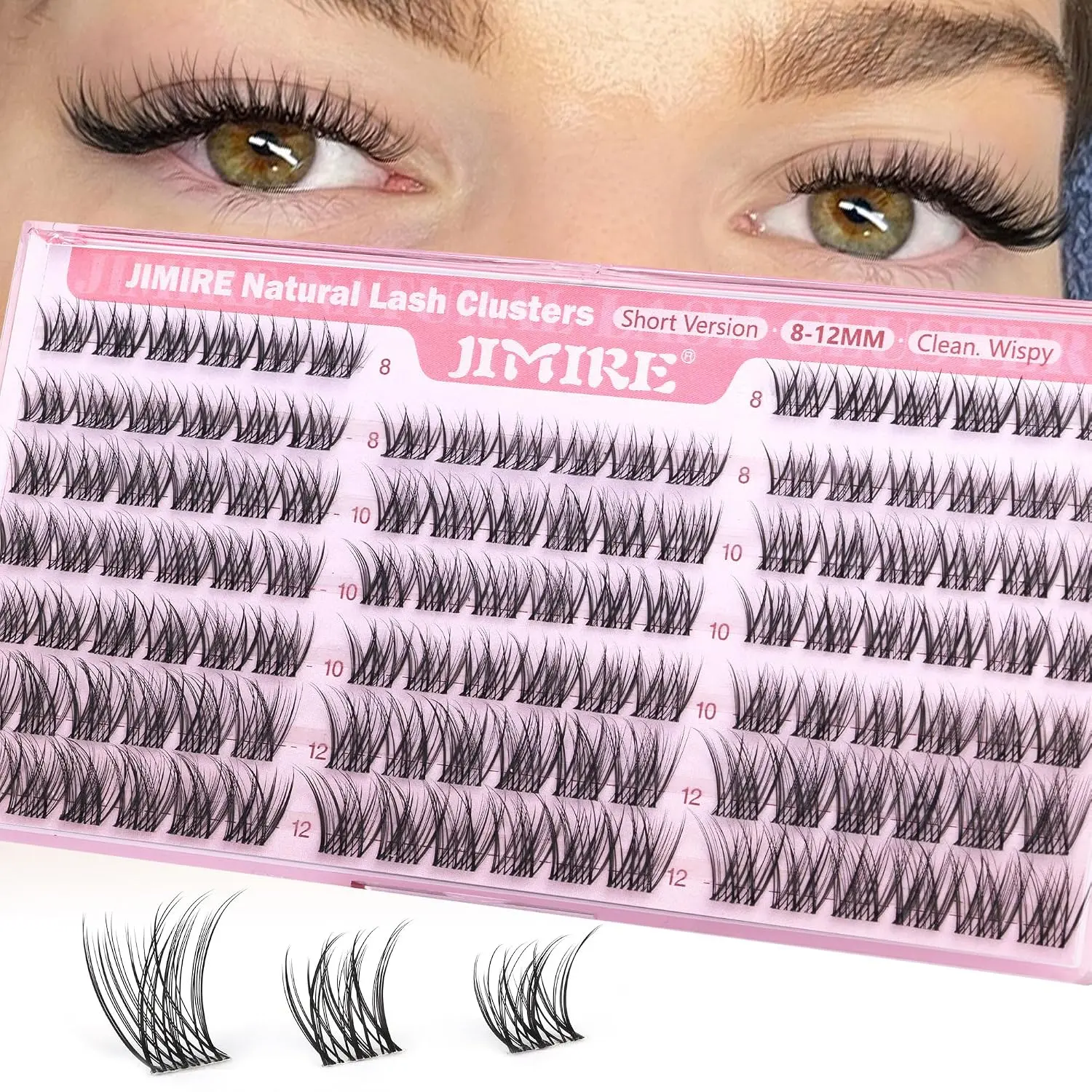 Natural Lash Clusters Wispy 8-12MM Short Eyelash Clusters Wispy Lashes Clusters with Clear Band C-Curly Cluster Eyelash Extensions 120Pcs DIY Lash Extensions at Home by JIMIRE