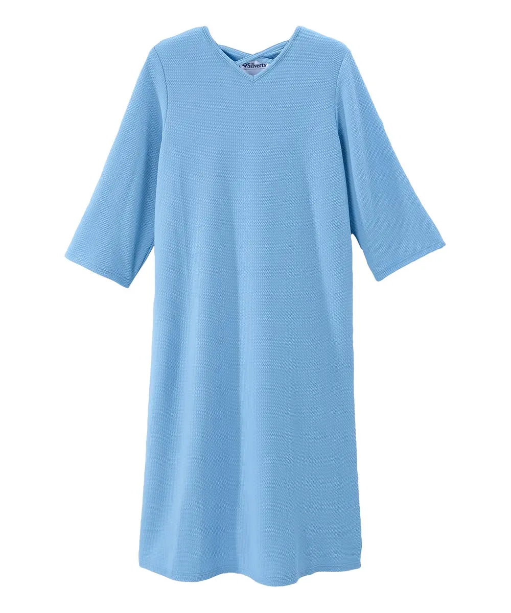 Women's Adaptive Open Back Casual Dress - 42 Inches, Soft Bubble Knit Fabric, Criss-Cross Neck, Shoulder Snaps, Spandex, Assisted Wear for Caregiver Safety