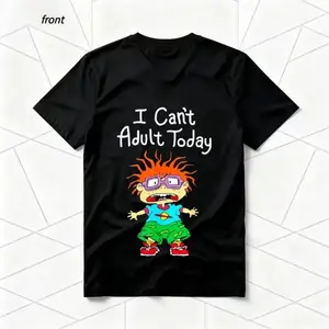 100% Cotton Graphic Tee - "I Can't Adult Today" Rugrats Cartoon T-Shirt, Retro 90s Black Unisex Sport Outerwear, Nostalgic Character/Pattern Rifle Print, Funny Meme Pop Culture Casual Streetwear for Cartoon Lovers
