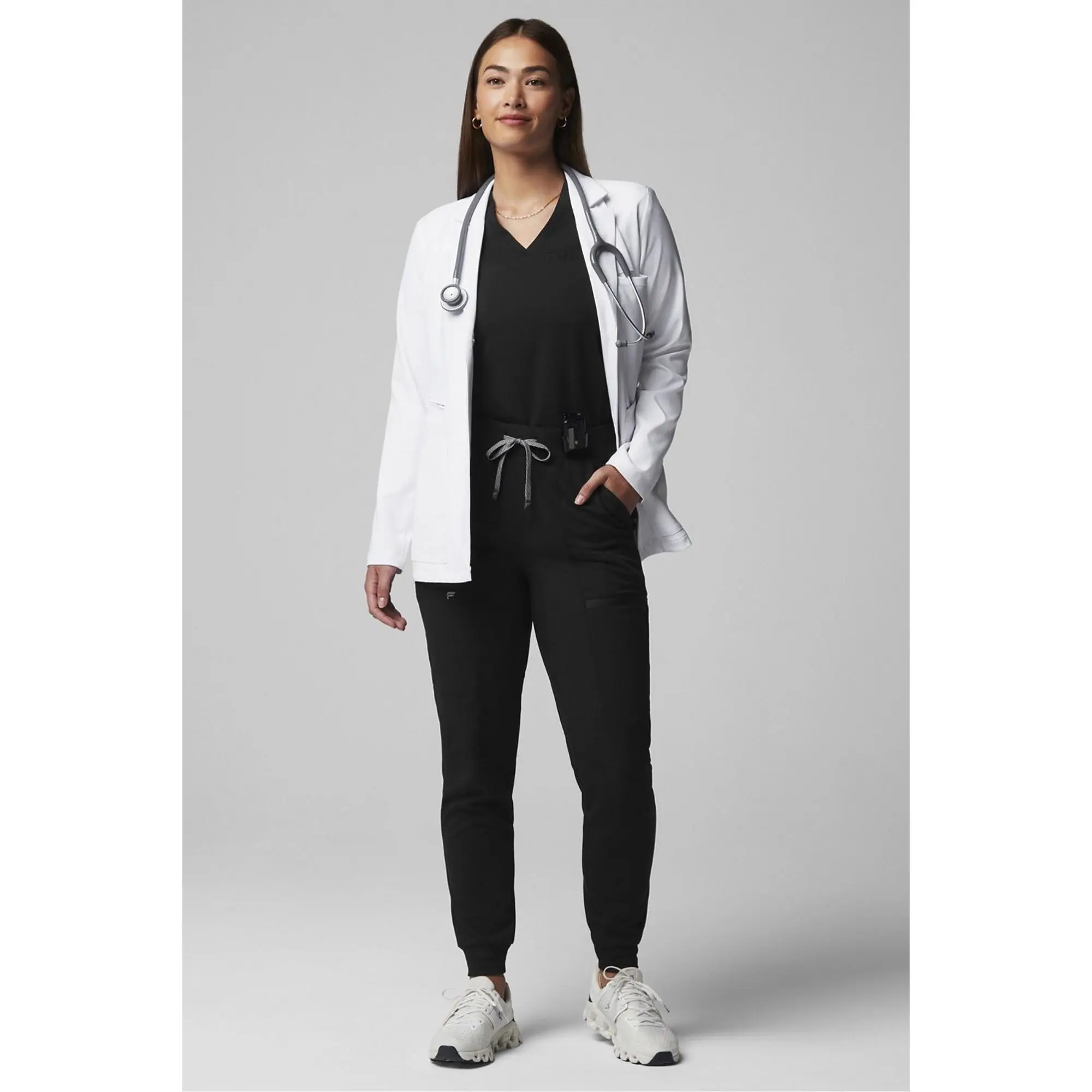 Fabletics Women's Axis Short Lab Coat, Breathable Fabric Scrubs Clothes with Pockets Fabletics Women's Axis Short Lab Coat, Breathable Fabric Scrubs Clothes with Pockets