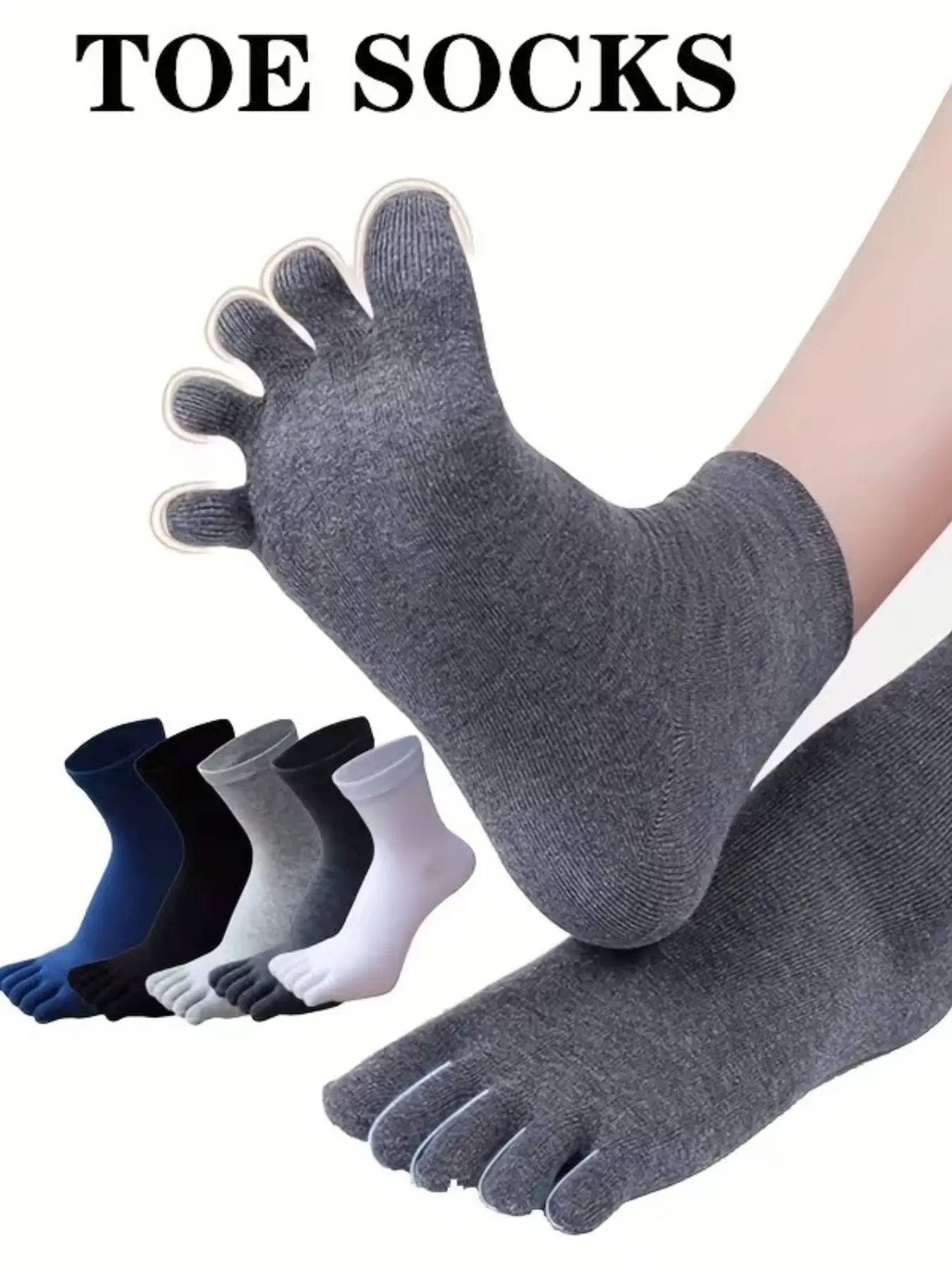 Men's Multi-Color Toe Socks, Toe Socks for Running, Running Five-Finger Mid-Calf Sports Cotton Socks, Grip Socks, Sweat-Wicking Breathable Anti-Slip Wear-Resistant