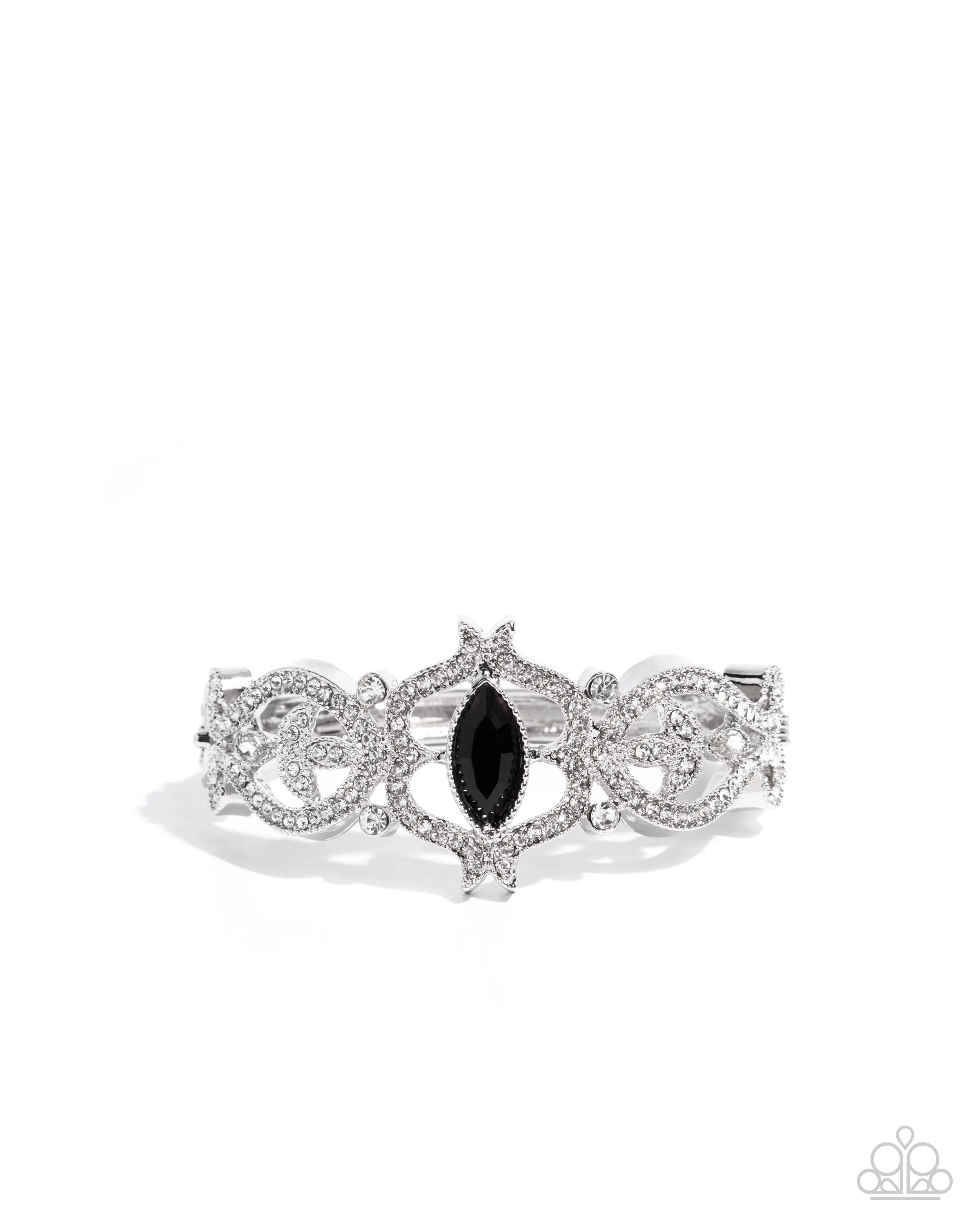 Courtly Coquette - Black Gem Silver Hinge Bracelet - Paparazzi