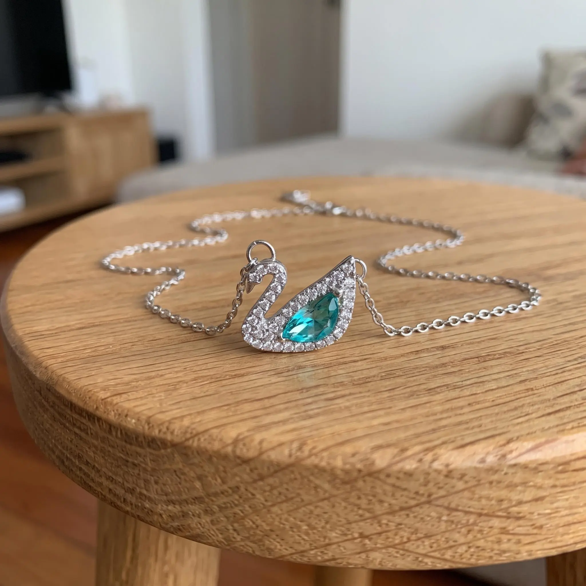 SANEFI Blue Teardrop Crystal Swan Necklace – Elegant Gift for Her