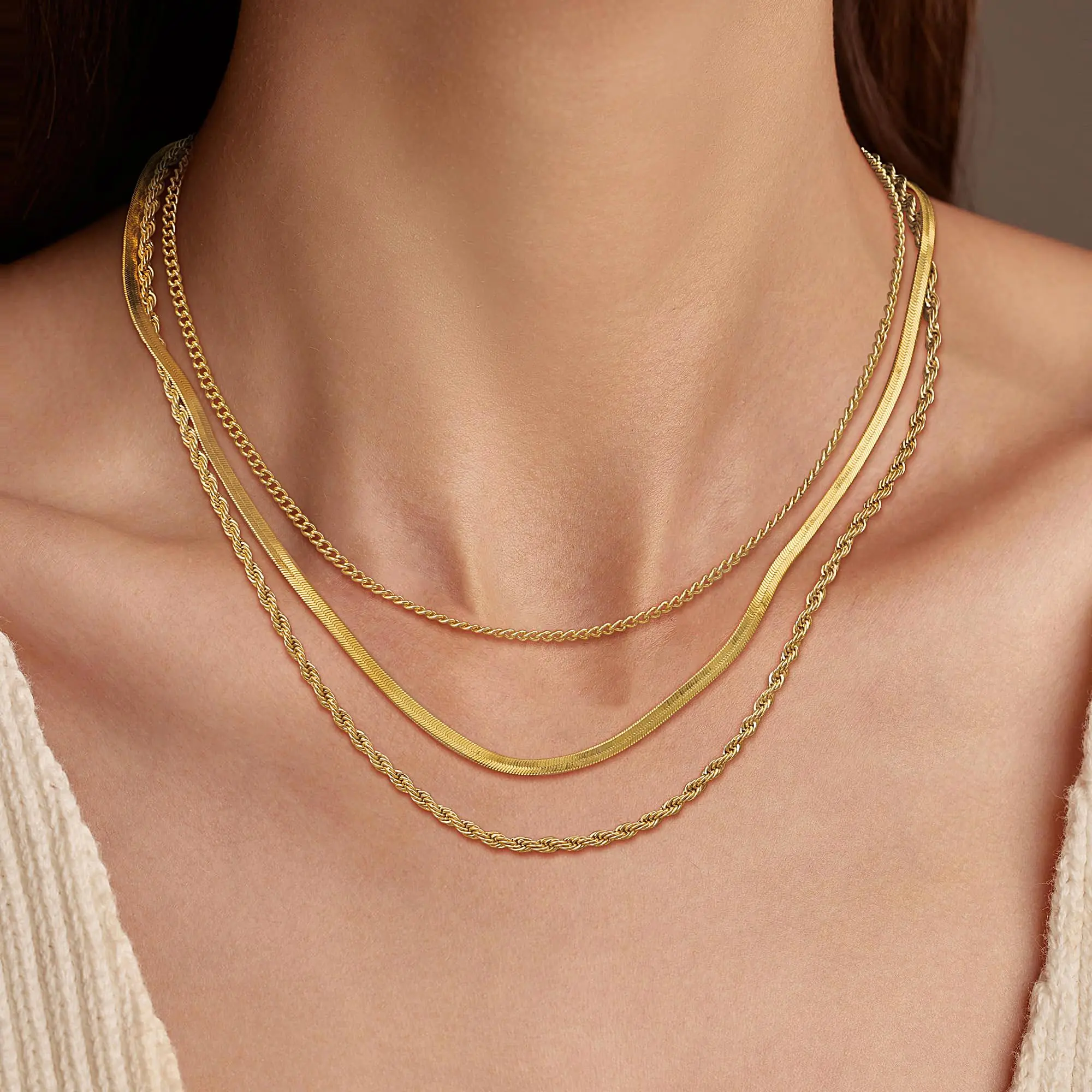 Dearmay Herringbone Necklace for Women,Dainty Snake Gold Chain Choker Necklaces,Simple Gold Layered Necklaces,Gold Jewelry Gift for Women