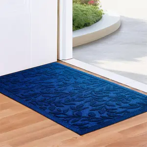 G128 Home Entrance Blue Leaves Door Mat | 17x29.5 In | Thick Absorbent Natural Rubber Non Slip, Indoor/Outdoor, Easy Clean, Welcome Mats for Front Door/Patio/Garage