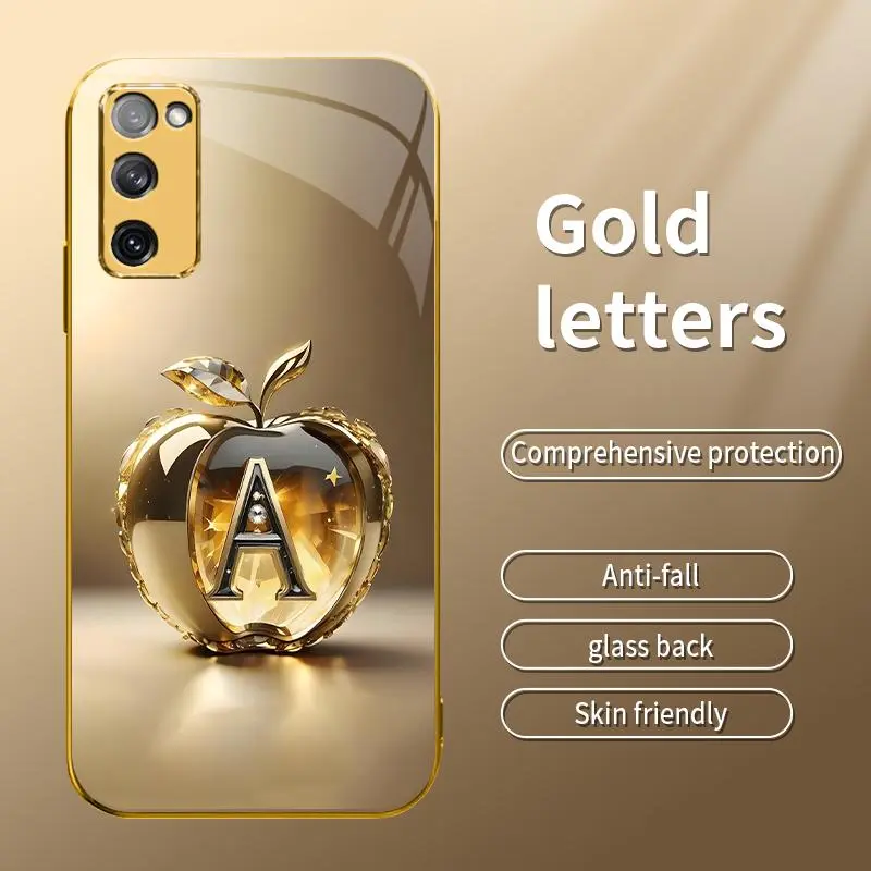 Suitable for [Galaxy S20 Fe] New high-end gold letter glass mobile phone case New business simple metal paint electroplated gold glass mobile phone case Affordable price Anti-drop and anti-fingerprint 995