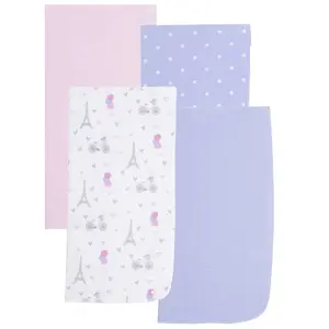Everyday Kids 4 Pack Flannel Receiving Baby Blanket Set – Soft 100% Cotton Baby Essentials-Paris/Polka Dots