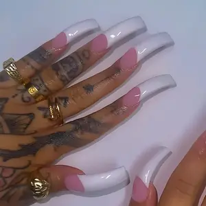 20pcs Super Long Curved Nails, Nude Base with Classic French Tip, Glossy Reusable False Nails, Perfect for Daily & Party Wear