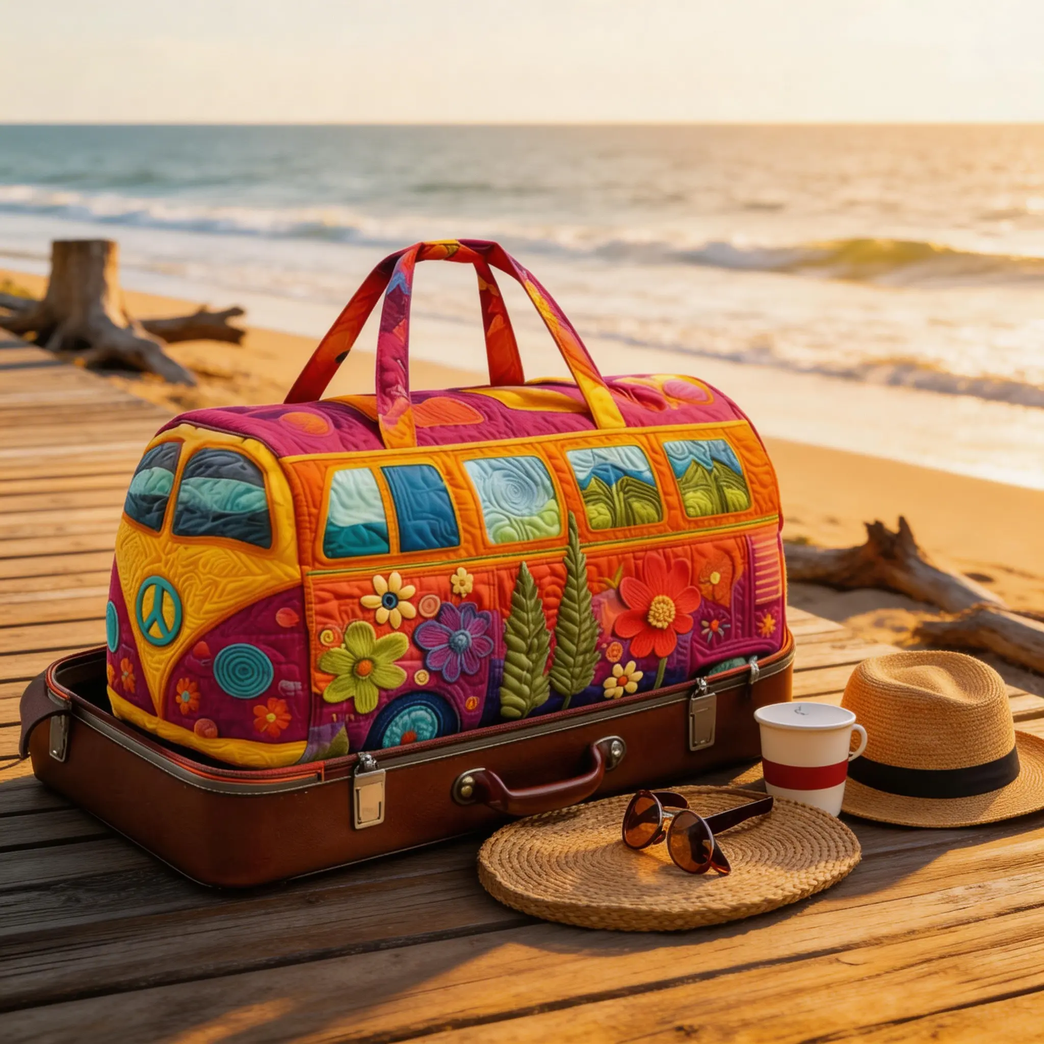 Unisex Boho Quilted Weekender Travel Bag, Lightweight& Comfortable, Hippie Design