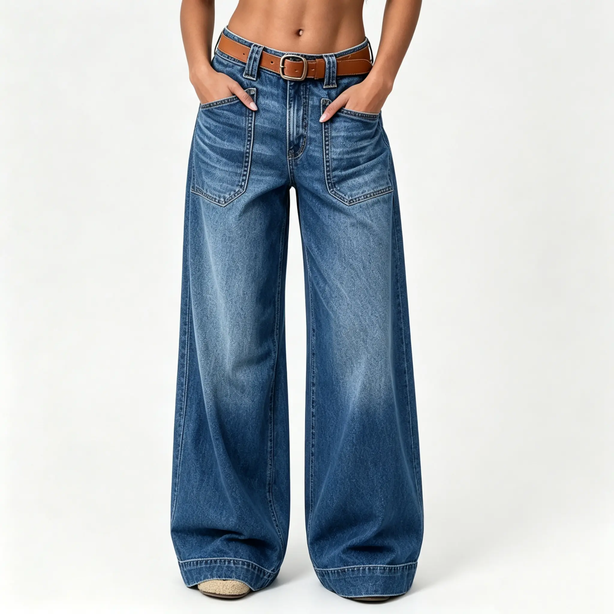 Women‘s Ultra Wide Baggy Stretchy basic Boyfriend Jeans Summer Pants Flowy Wide Leg Everyday Style, Beach Trousers Casual Loose-Fit Denim Jeans with Pockets  Womenswear