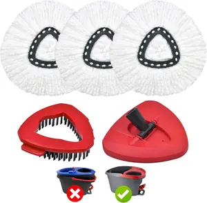 O-Cedar EasyWring mop head replacement, 1-can system mop replacement set, including 3 mop heads, 1 scrub brush and 1 base combination